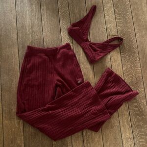 Alo Yoga "Take Comfort" Ribbed Bralette & Pants Set in Wine